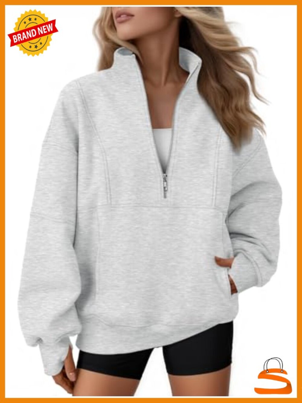 Women's Quarter Zip Oversized Fleece Mock Neck Sweatshirt Pullover Thumbholes